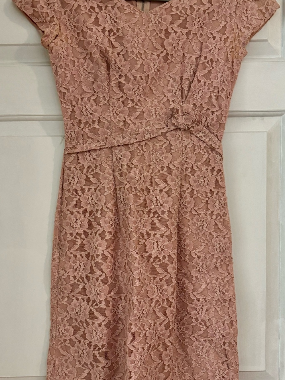 Elegant Vintage Pink Blush Lace Cap-Sleeve Dress XS -See Measurements